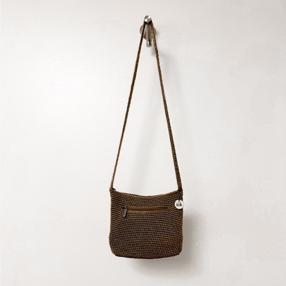 The Sak Crochet Shoulder Sling Bag‎ Y2K Textile Everyday Handbag Medium Brown - Picture 2 of 12